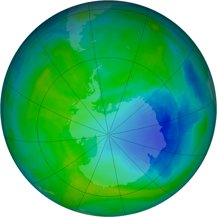 Antarctic ozone map for 12 December 1999